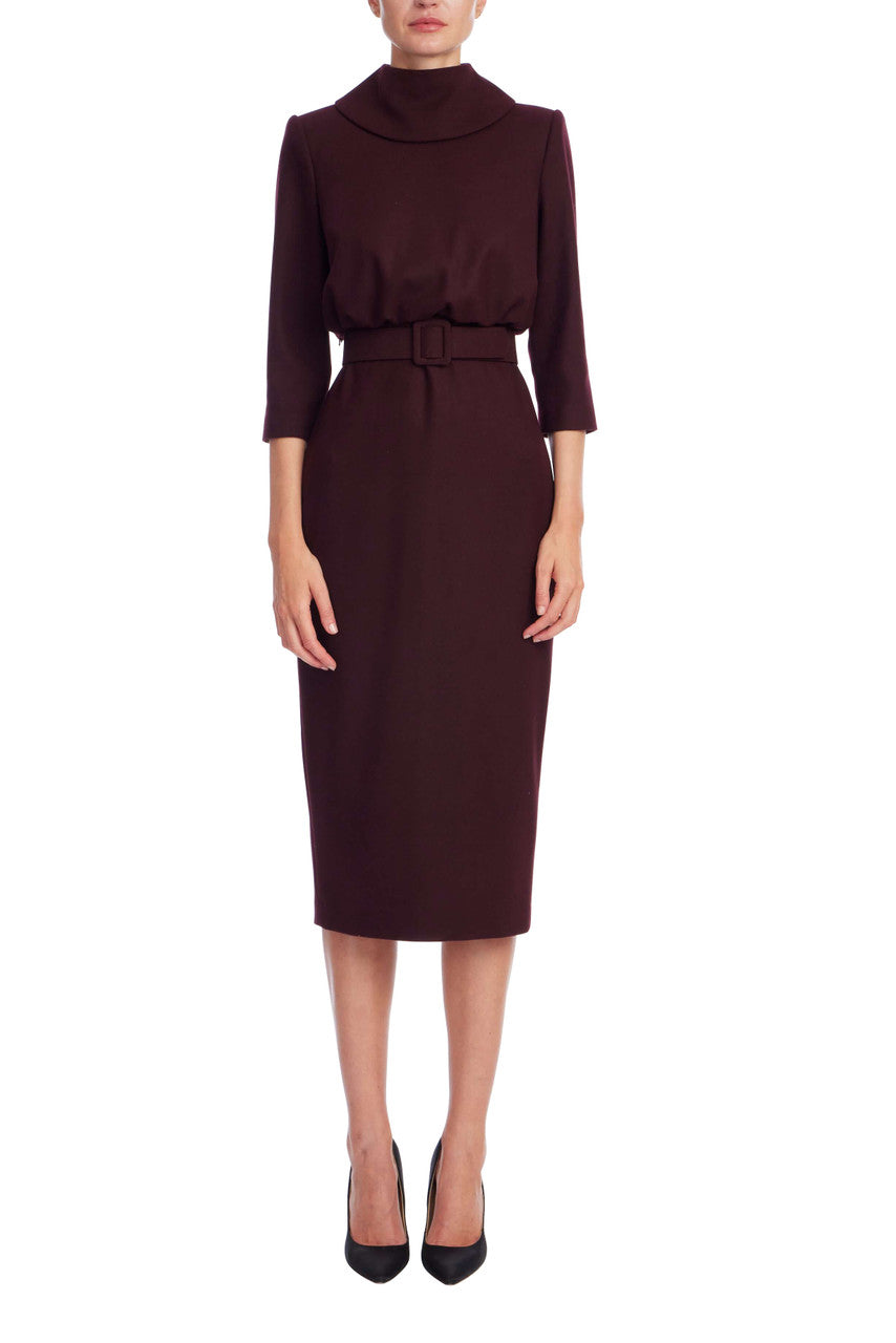 Mock Neck Belted Midi Sheath Dress by Badgley Mischka