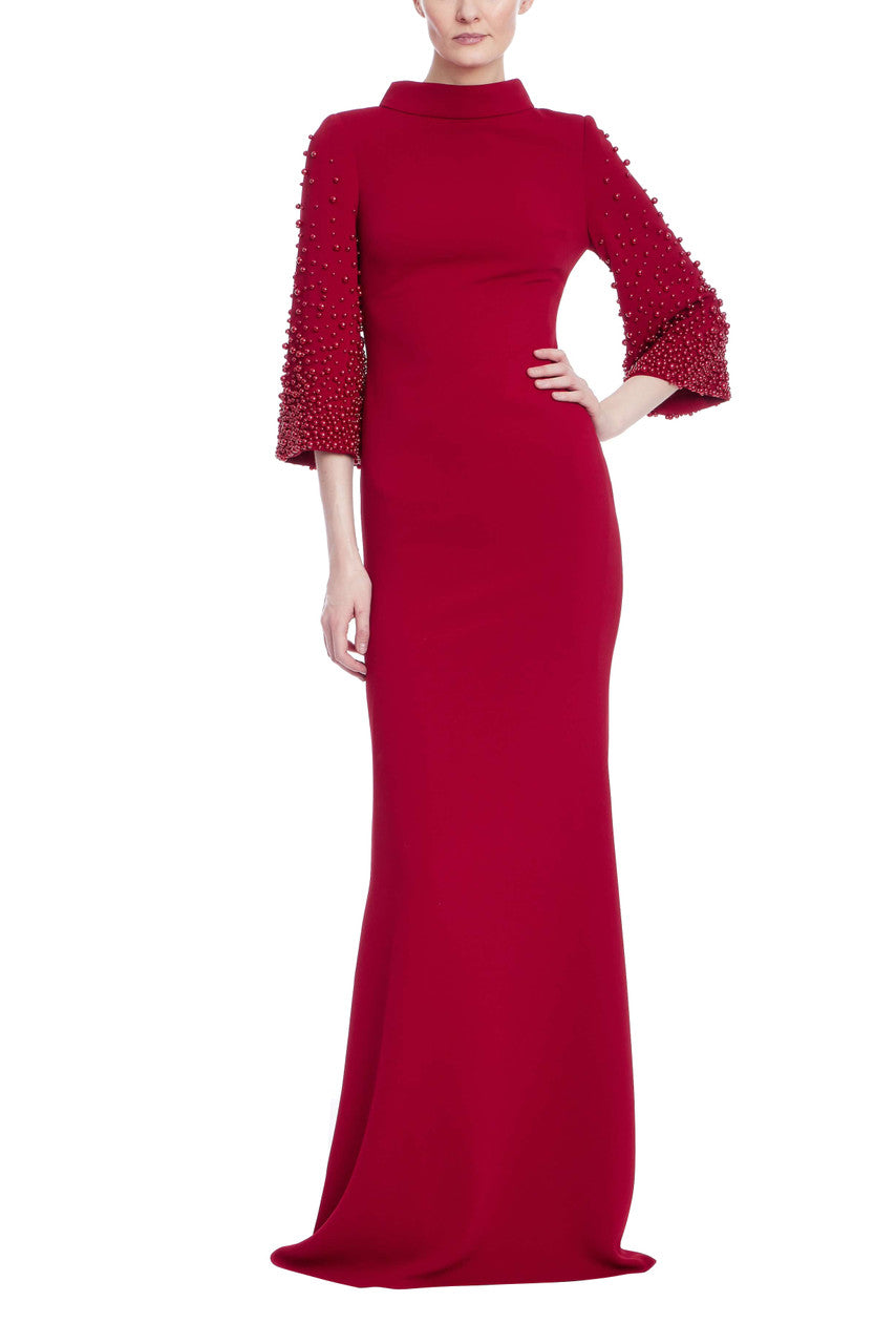 Beaded Bell Sleeve Gown by Badgley Mischka