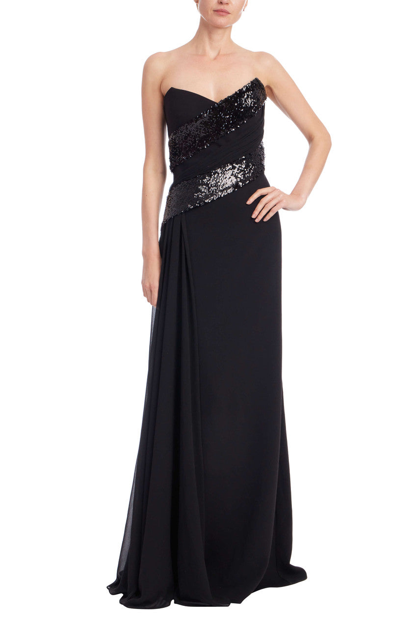 Strapless Sequin Drape Gown by Badgley Mischka