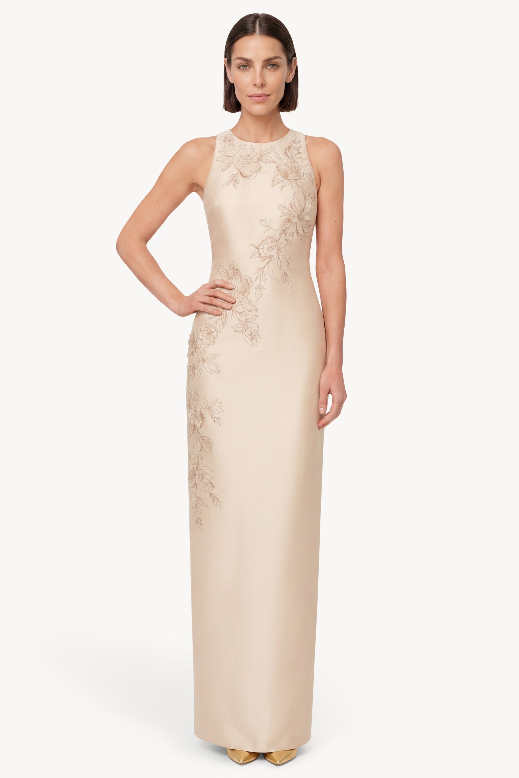 beaded applique dress Sleeveless Column Gown CJLY213205305EV Hannah Velvet Dress Sapphire Choose Waist Size for Pant (Inches):52 up strappy back with