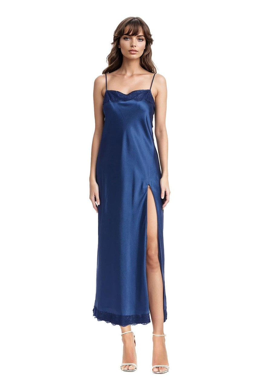 blue lace silk dress Women's Silk Lace Slip Dress in Periwinkle