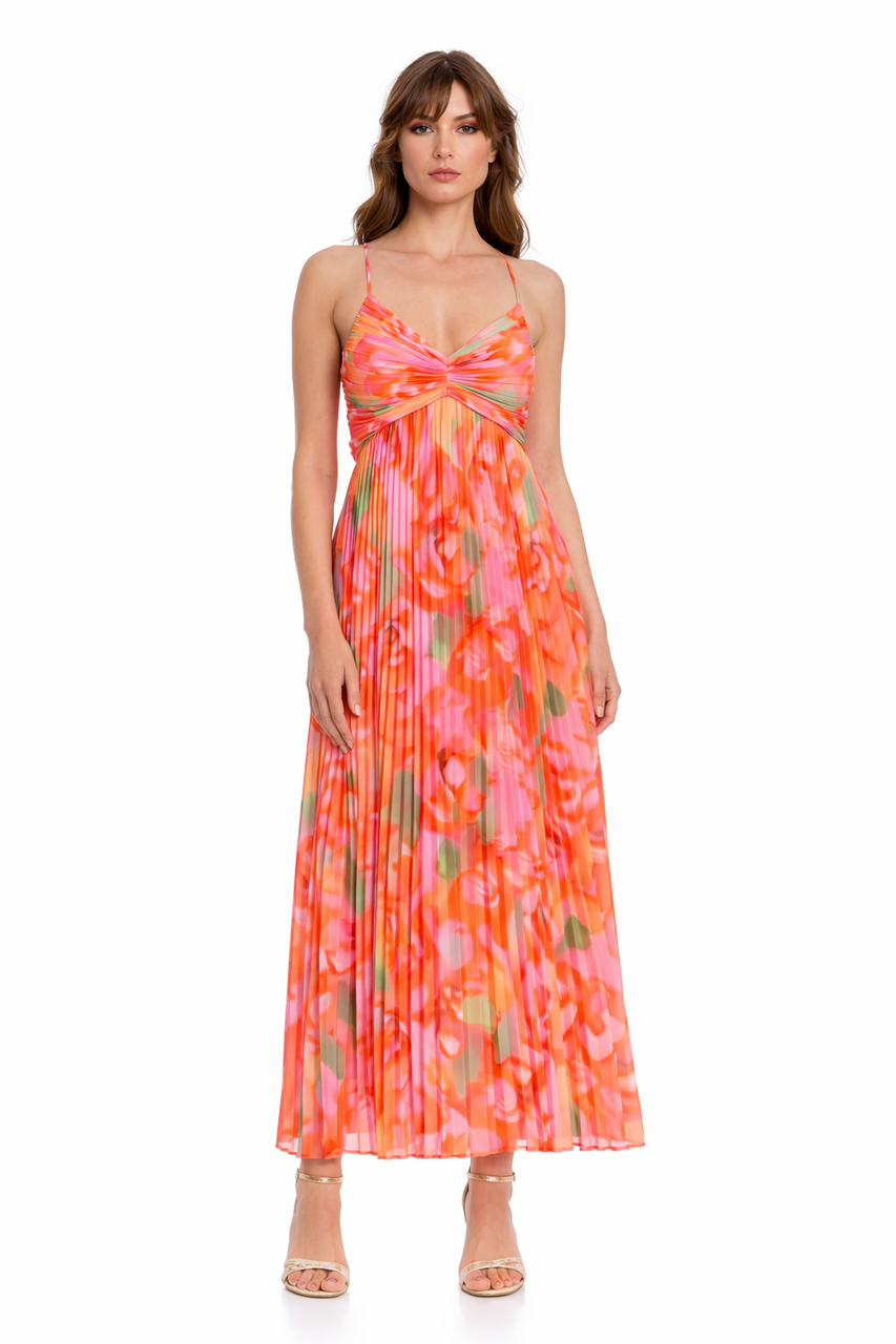 Nelle Floral Print Pleated Maxi Dress by Jewel Badgley Mischka