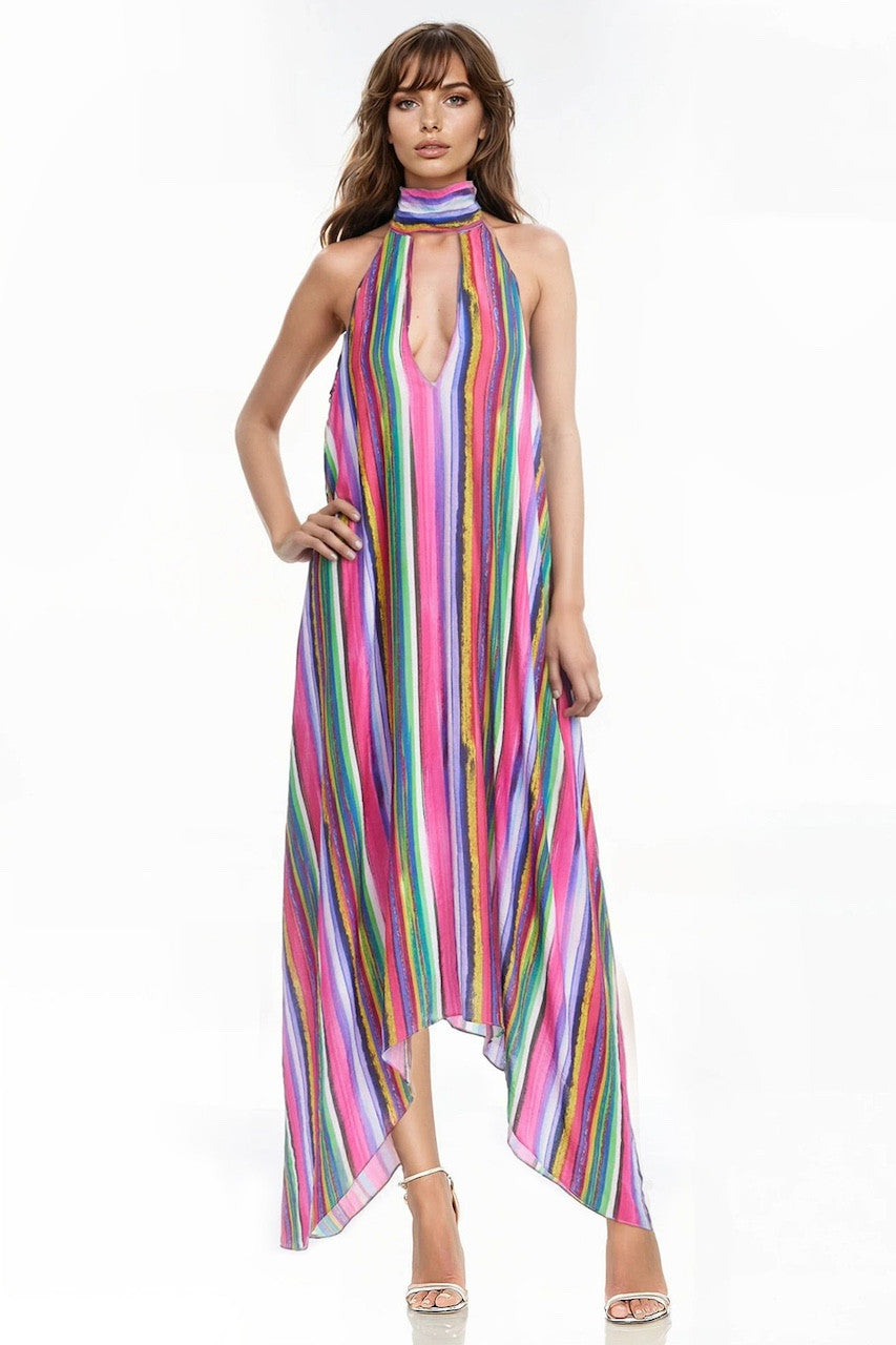 Hattie Striped Halter Dress by Jewel Badgley Mischka