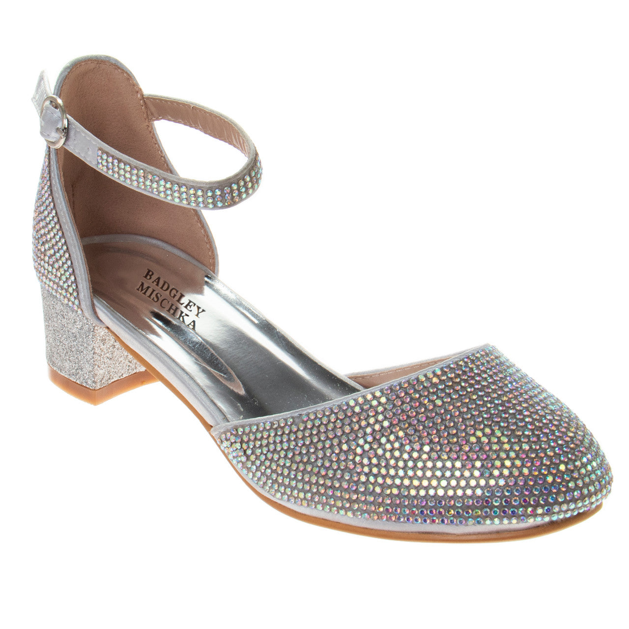 silver dress shoes for women Girls' Studded Block Heeled 2-Piece Dress Shoe by Badgley Mischka