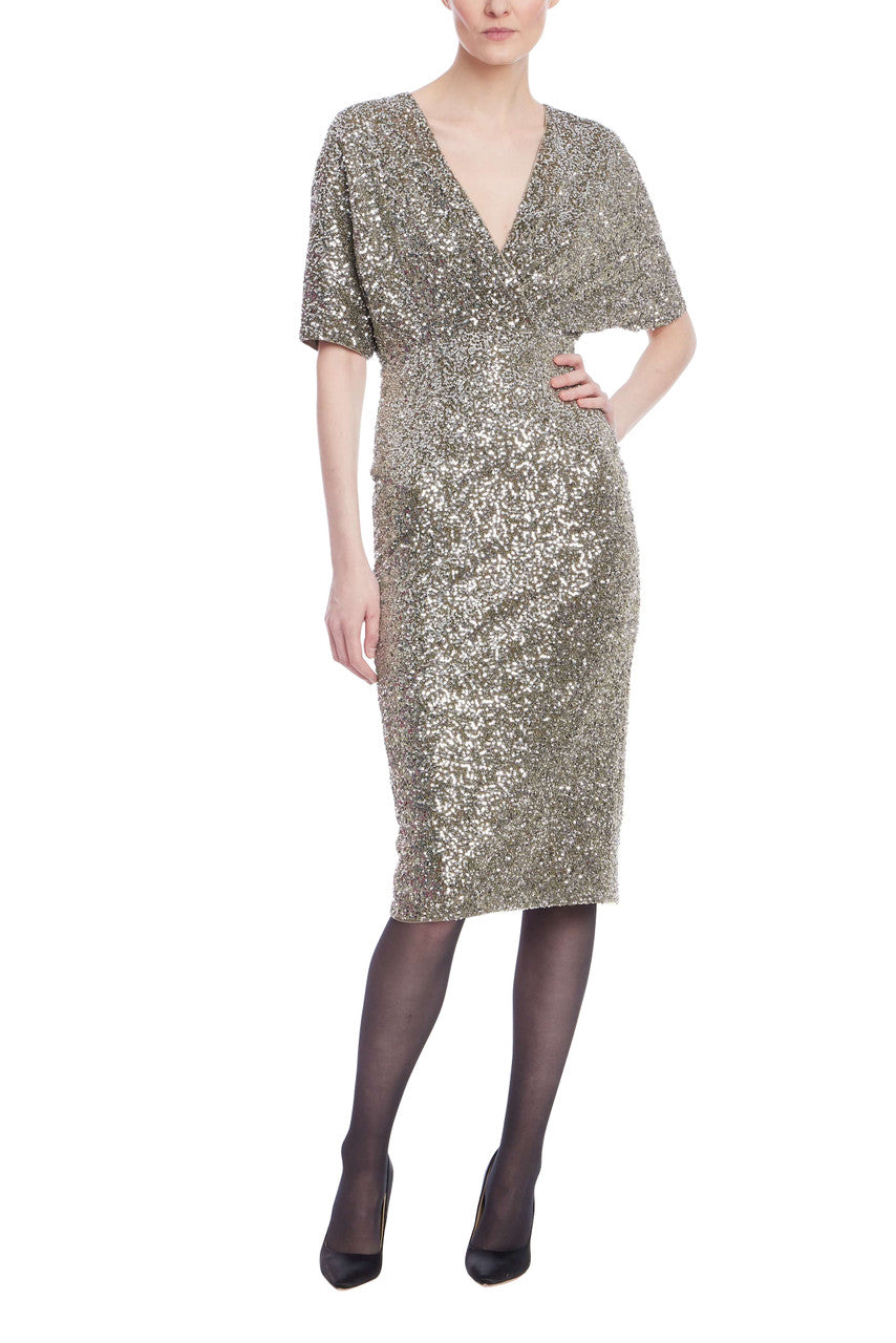Short Sleeve Sequin Cocktail Dress by Badgley Mischka Short Sleeve Sequin Cocktail Dress by Badgley Mischka