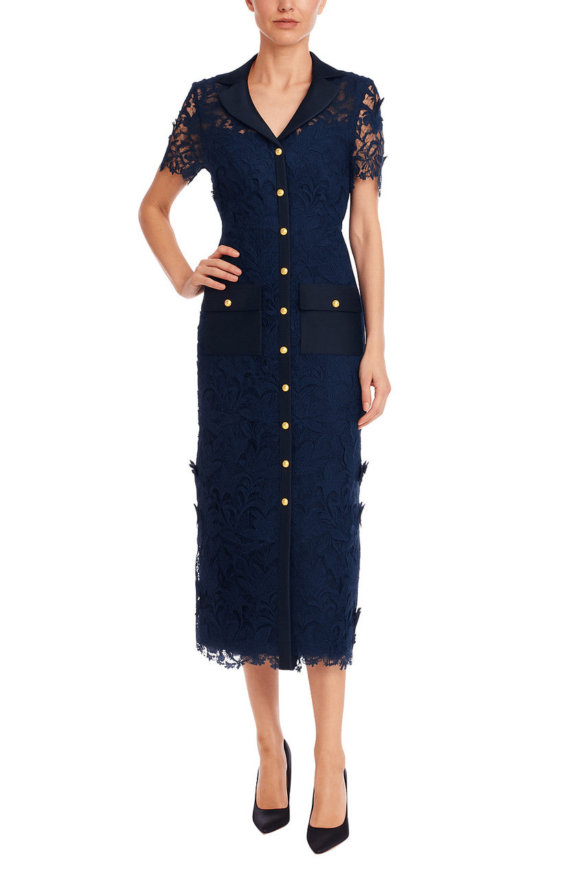Embroidered Lace Shirt Dress with Sash by Badgley Mischka Embroidered Lace Shirt Dress with Sash by Badgley Mischka