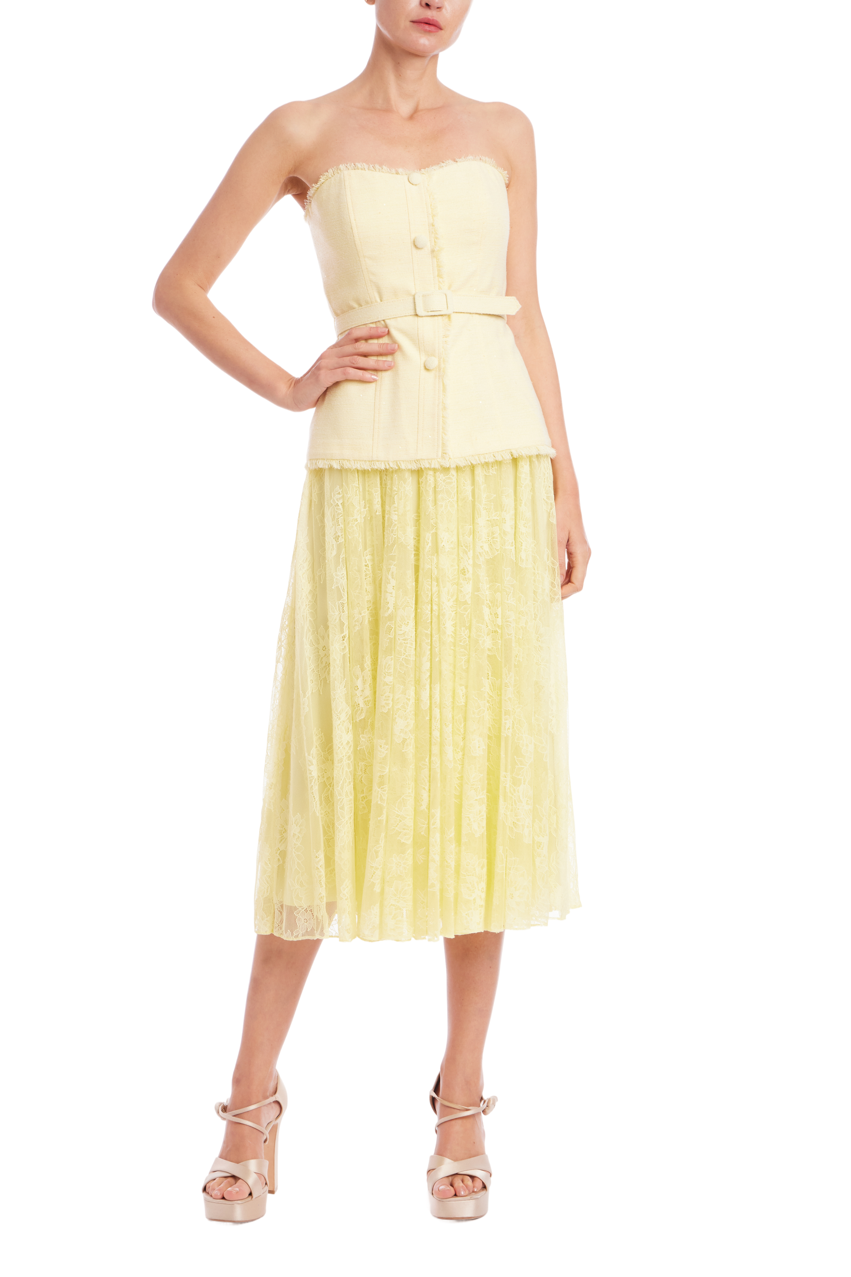 Tweed Lace Peplum Midi Dress by Badgley Mischka