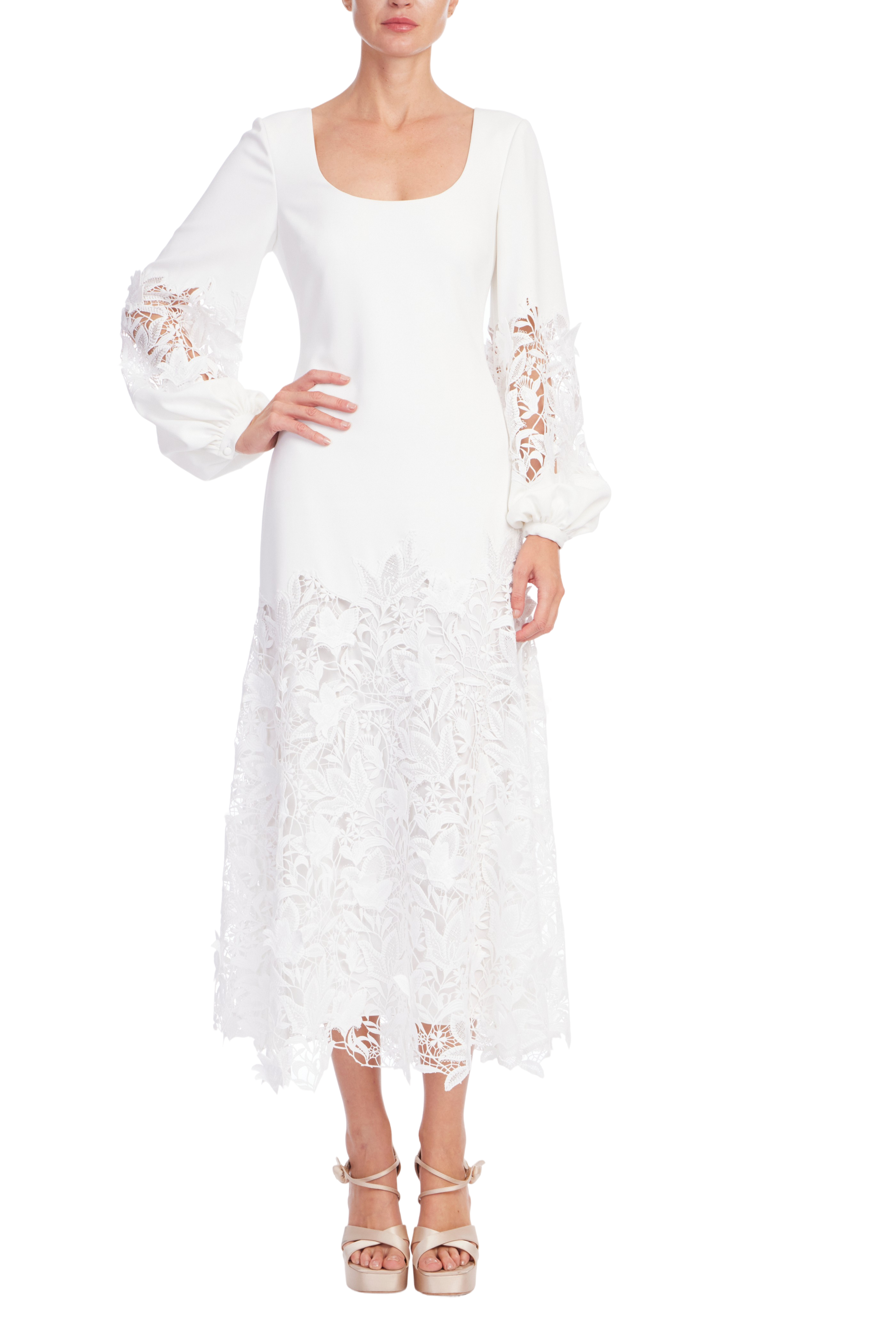 Long Sleeve Lace Hem Midi Dress by Badgley Mischka