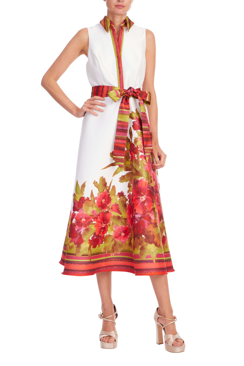Floral Border Print Sleeveless Shirt Dress by Badgley Mischka