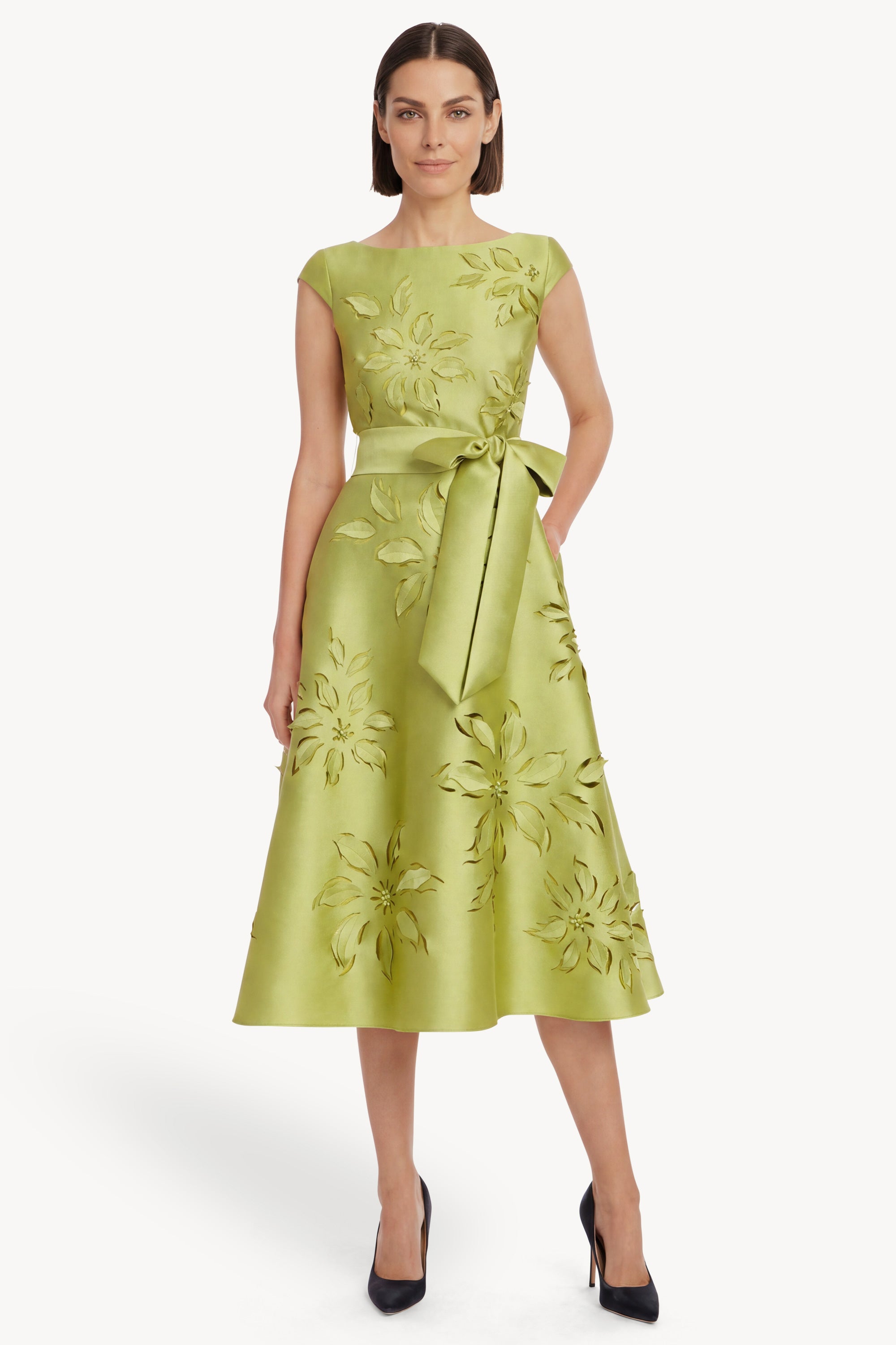 Laser-Cut Floral Cap Sleeve Midi Dress by Badgley Mishcka