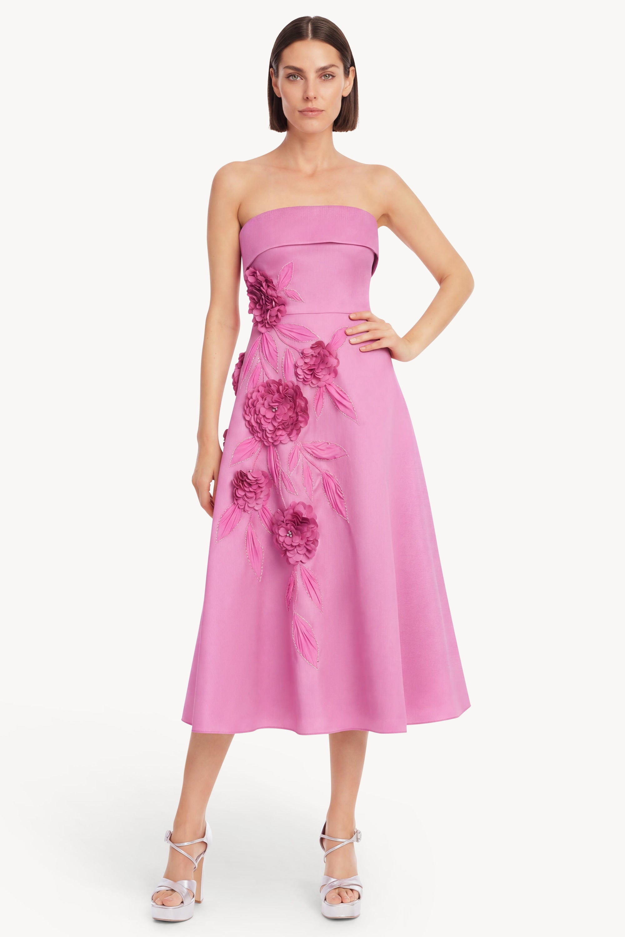 Strapless Floral Applique Midi Dress Dress