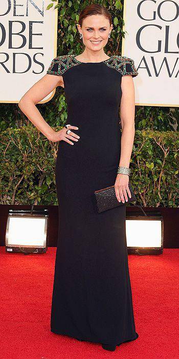 Emily Deschanel in Badgley Mischka at the 2013 Golden Globes