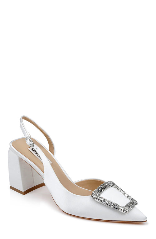 White | Adaline Slingback Block Heels Front Side