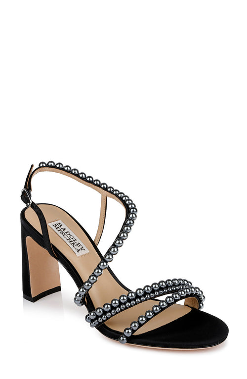 Black | Amora Pearl Strap Block Heels