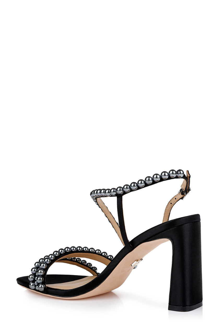 Black | Amora Pearl Strap Block Heels