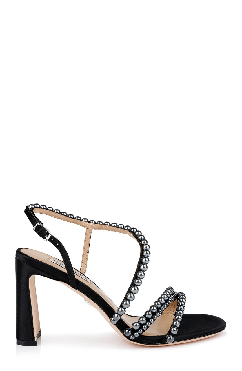 Black | Amora Pearl Strap Block Heels