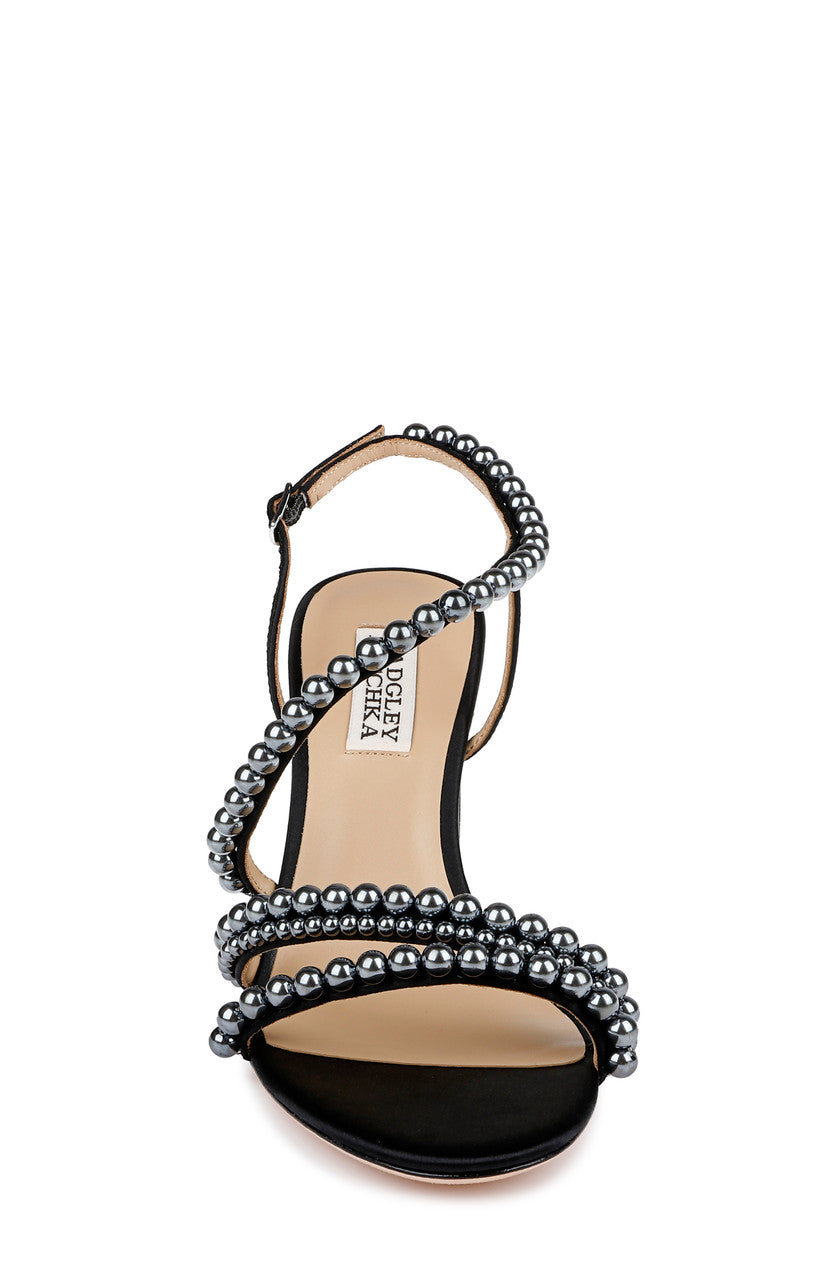 Black | Amora Pearl Strap Block Heels