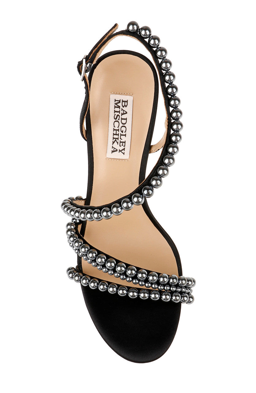 Black | Amora Pearl Strap Block Heels