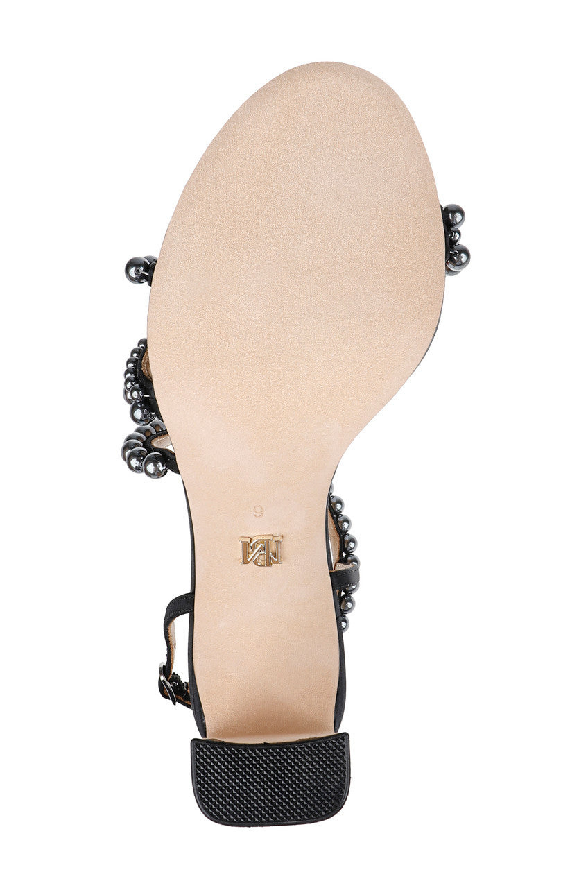 Black | Amora Pearl Strap Block Heels