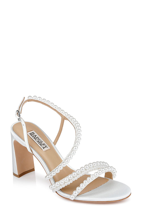 White | Amora Pearl Strap Block Heels