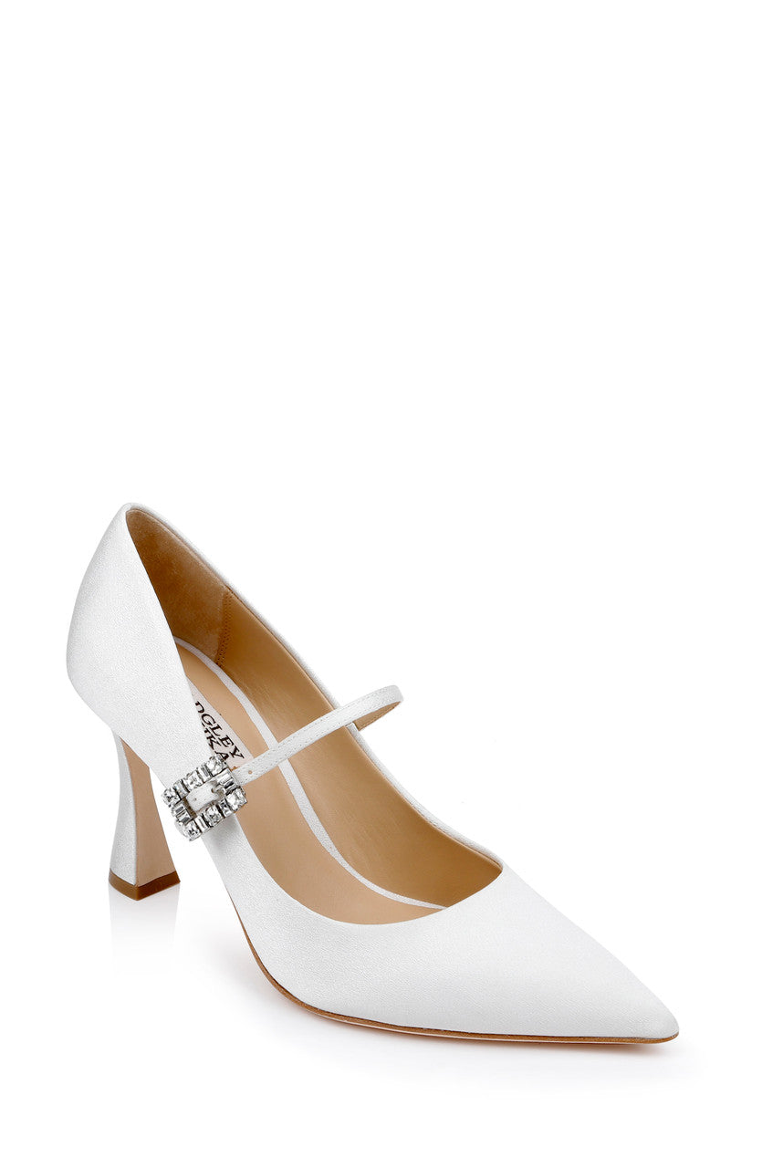 White Crepe | Antonia Pointed Toe Mary Jane Pumps