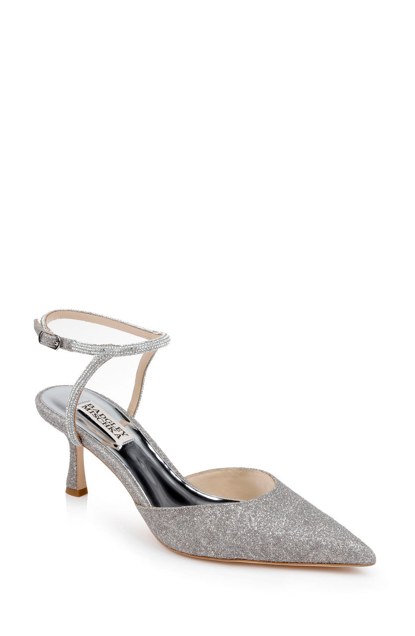 Silver Antique | Autumn Ankle Strap Kitten Heel Pumps