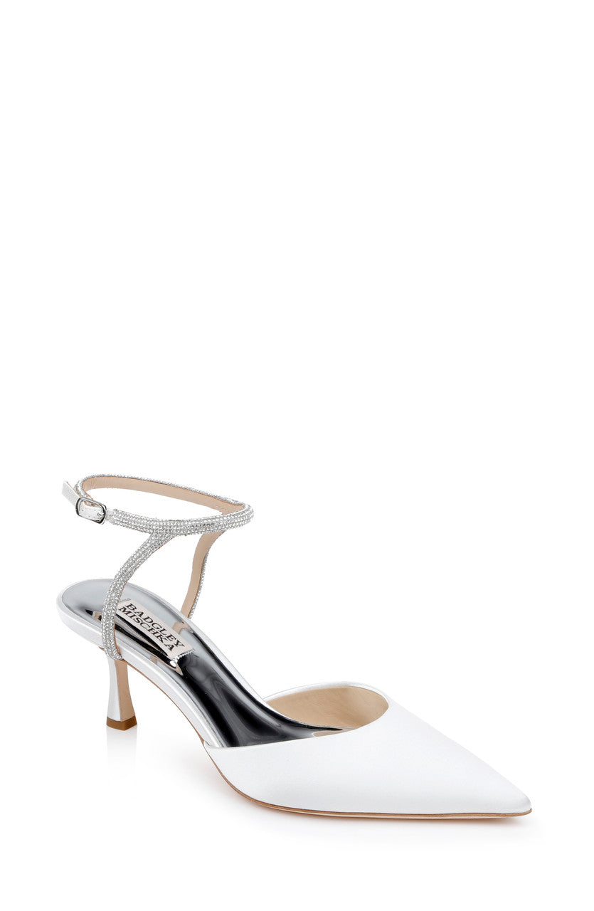 White | Autumn Ankle Strap Kitten Heel Pumps