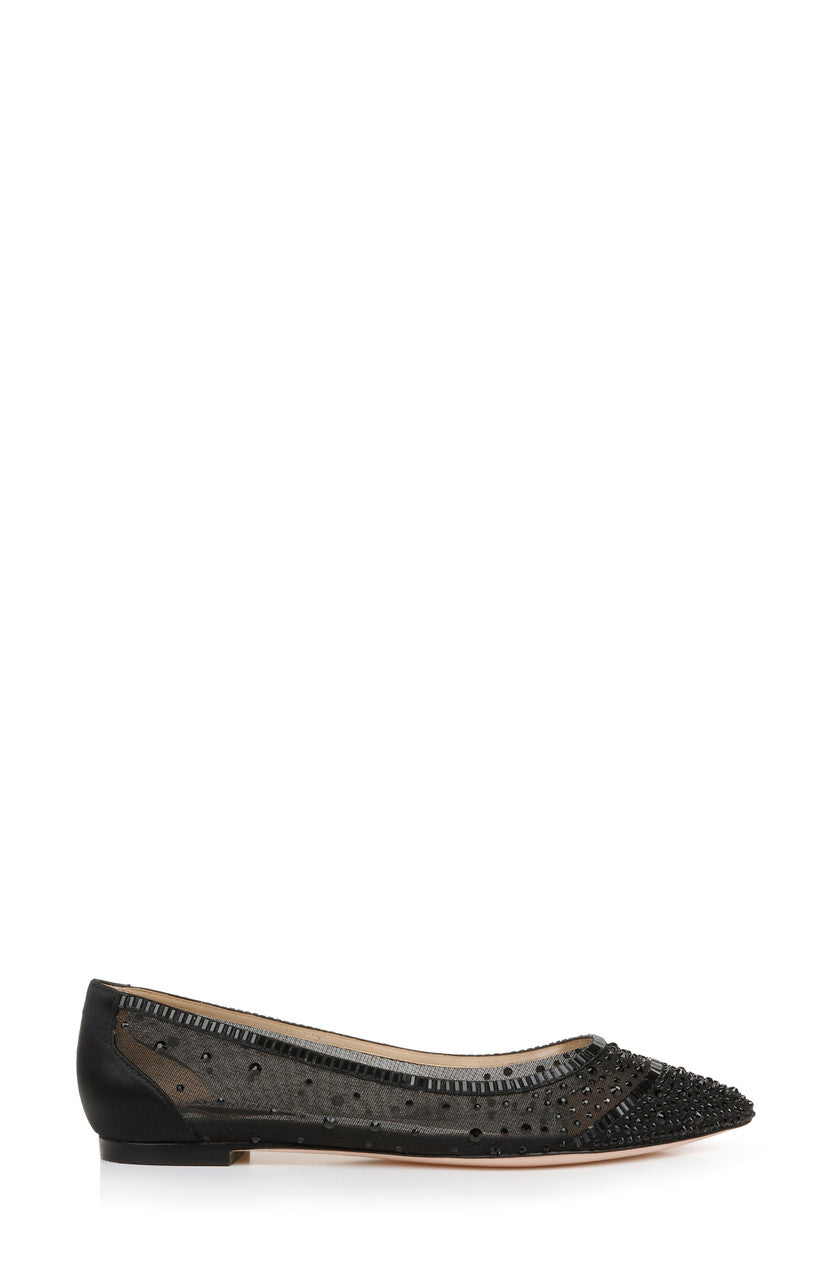 Black | Babette Bejeweled Mesh Flat