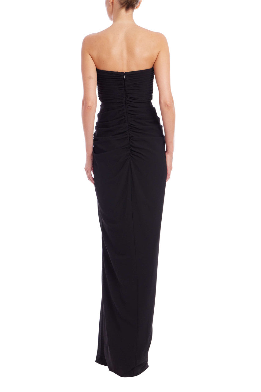 Black | Strapless Pleated Ruffle Gown Back