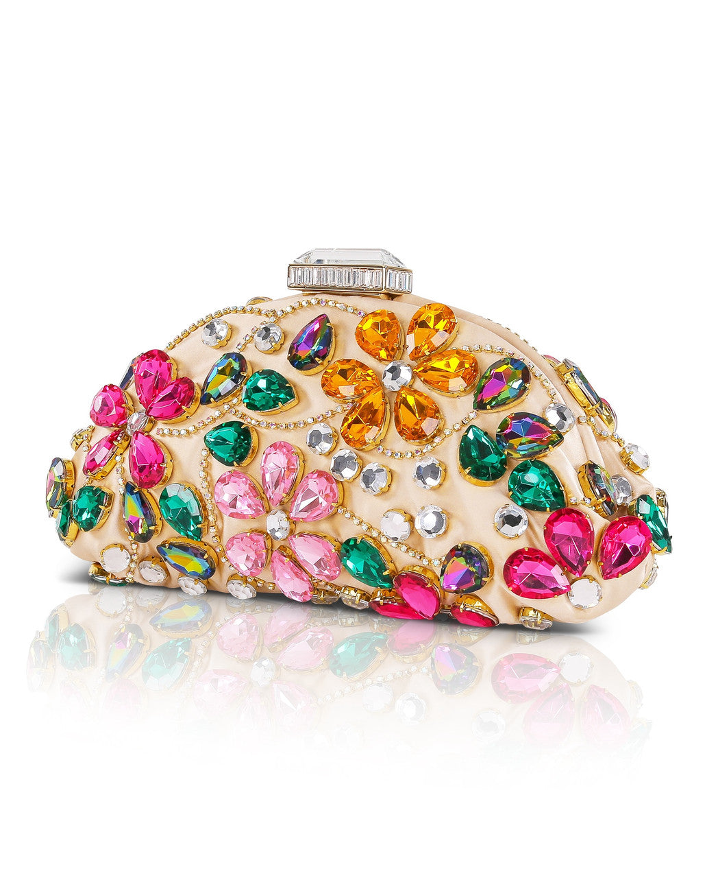 Nude Multi | Jem Crystal Floral Clutch Side
