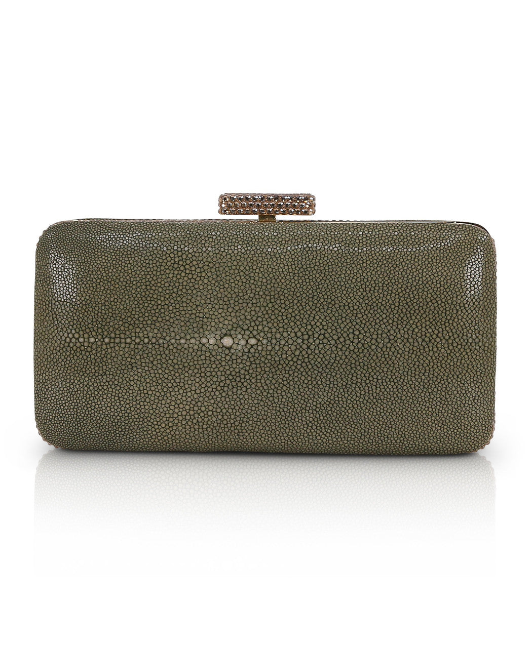 Olivine | Evelyn Stingray Leather Clutch Front