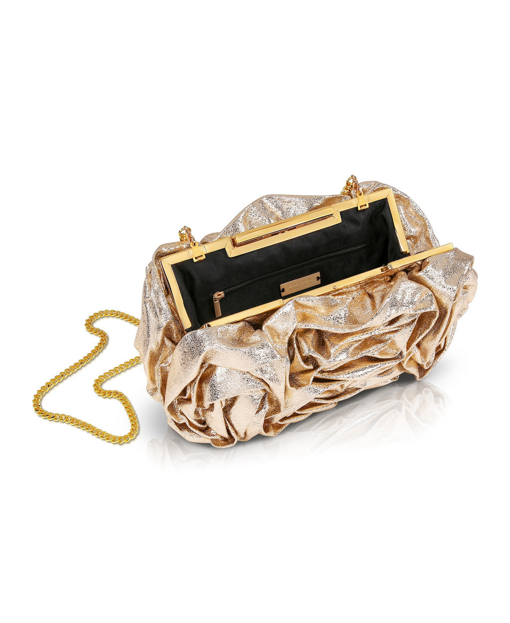 Gold | Jett Metallic Pouch Clutch Open