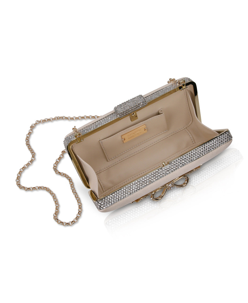Ivory | Lexi Crystal Bow Clutch Open