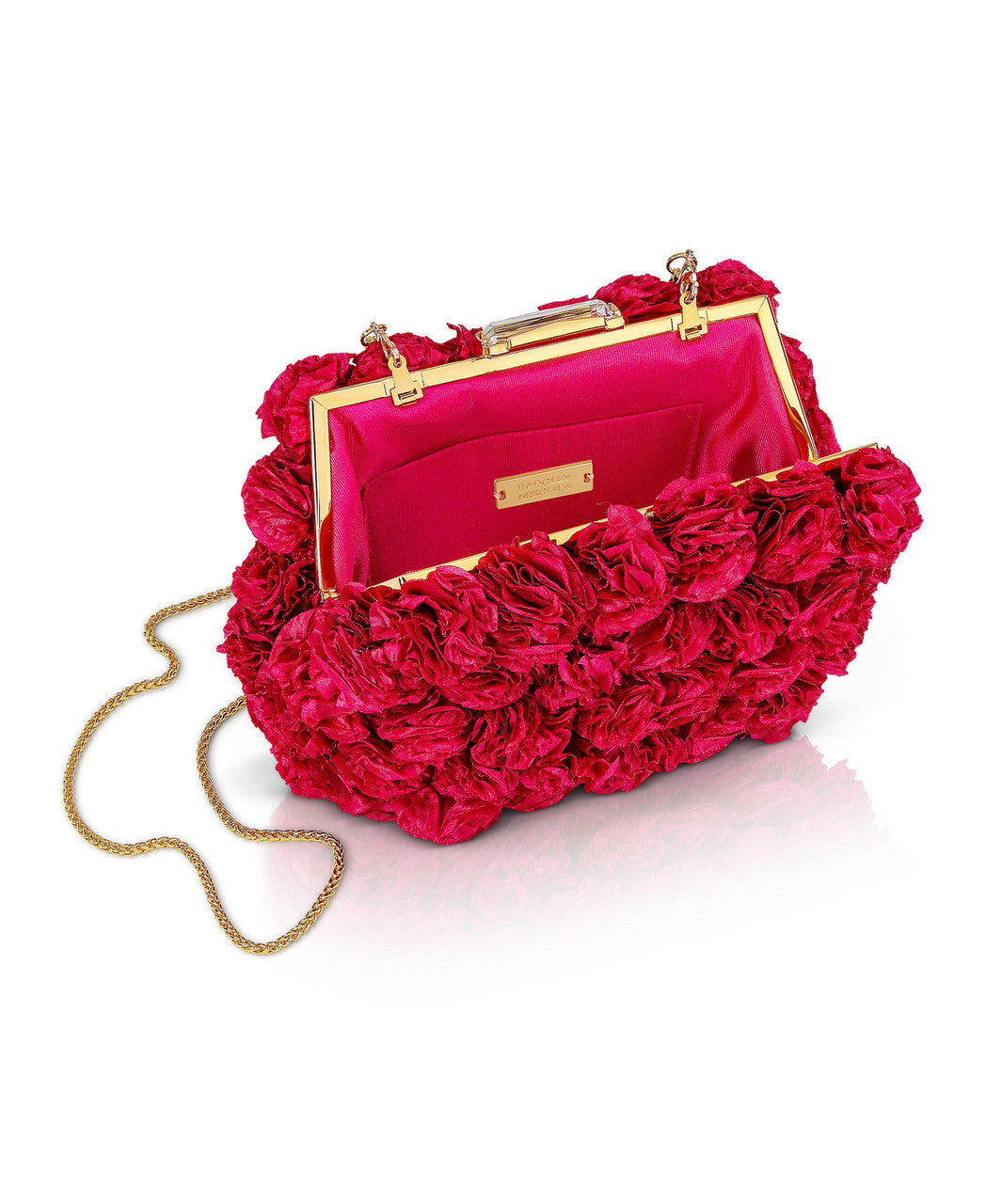 Magenta | Lulu Rosette Pouch Clutch Open