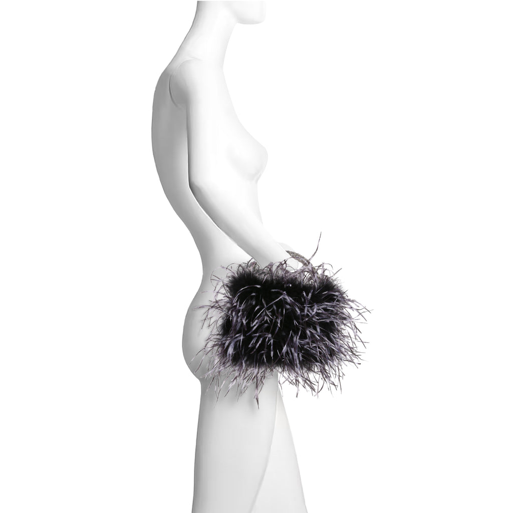 Black/White | Ostrich Feather Pouch Halfmoon Handle Form