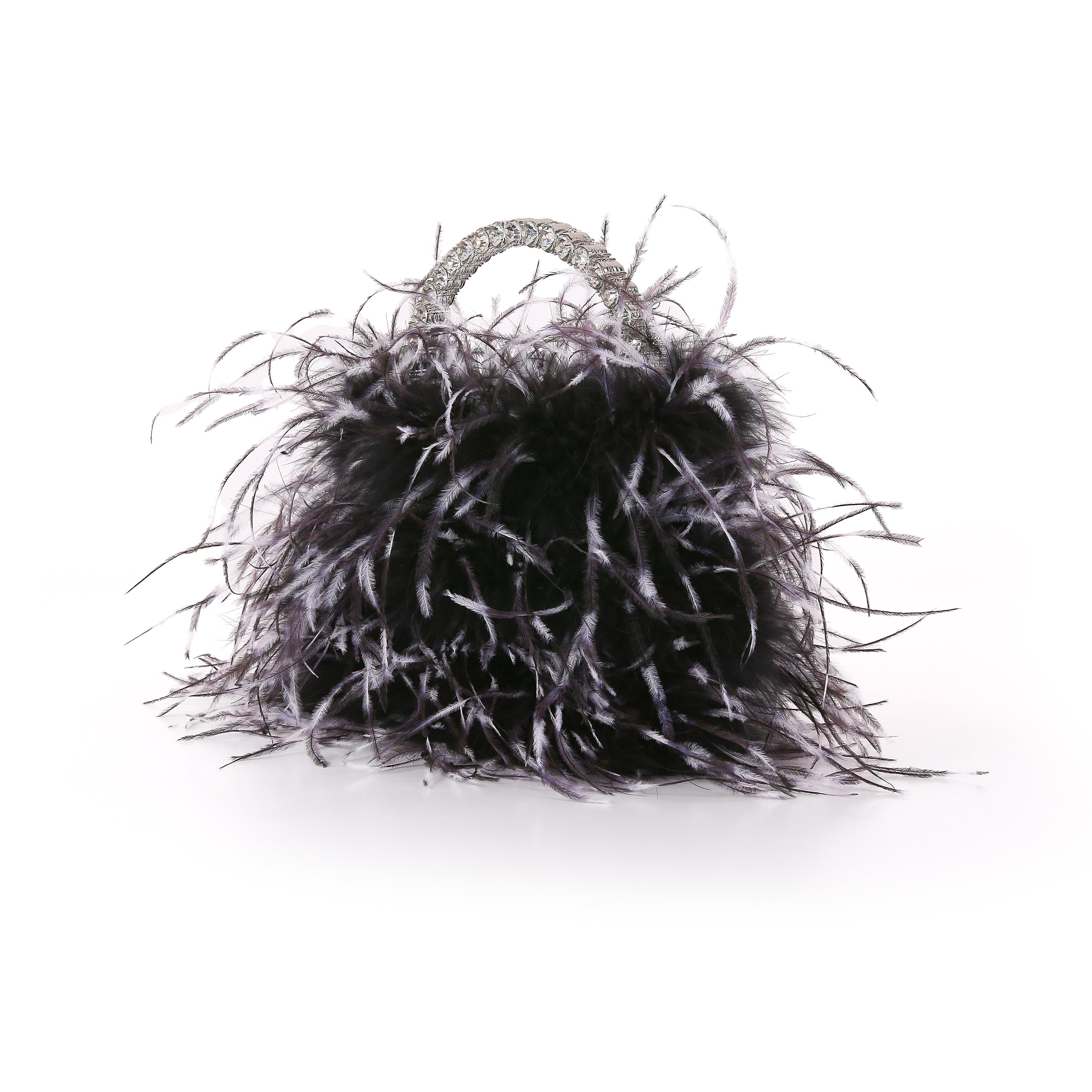 Black/White | Ostrich Feather Pouch Halfmoon Handle Side