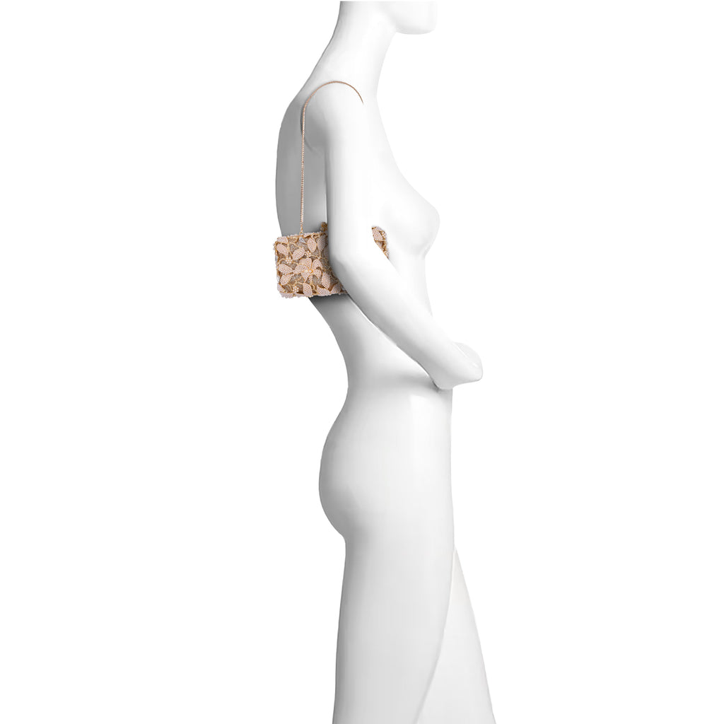 Gold | Floral Vine Pearl and Crystal Beaded Minaudiere Form