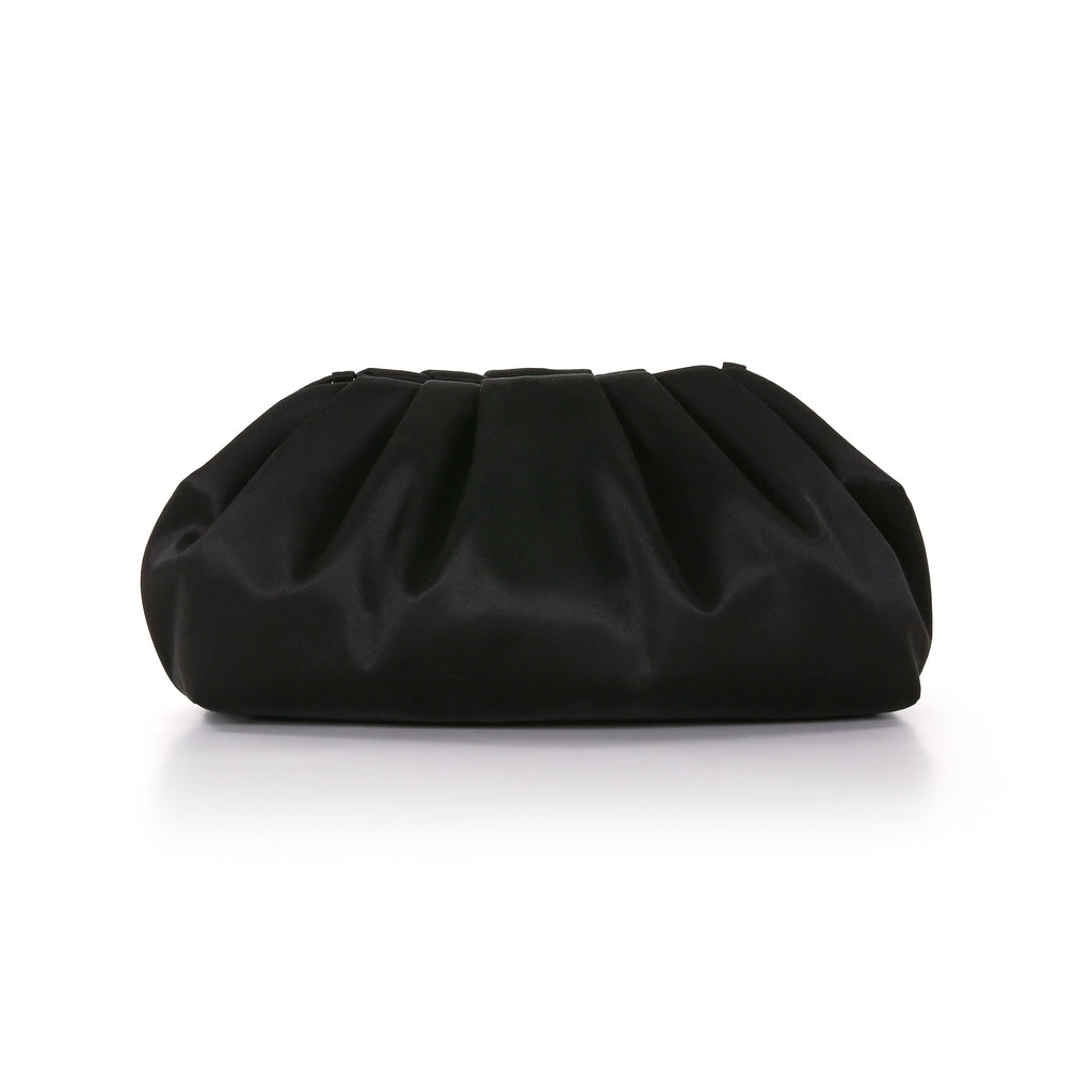 Black | Silk Satin Zipper Top Pouch Clutch Back