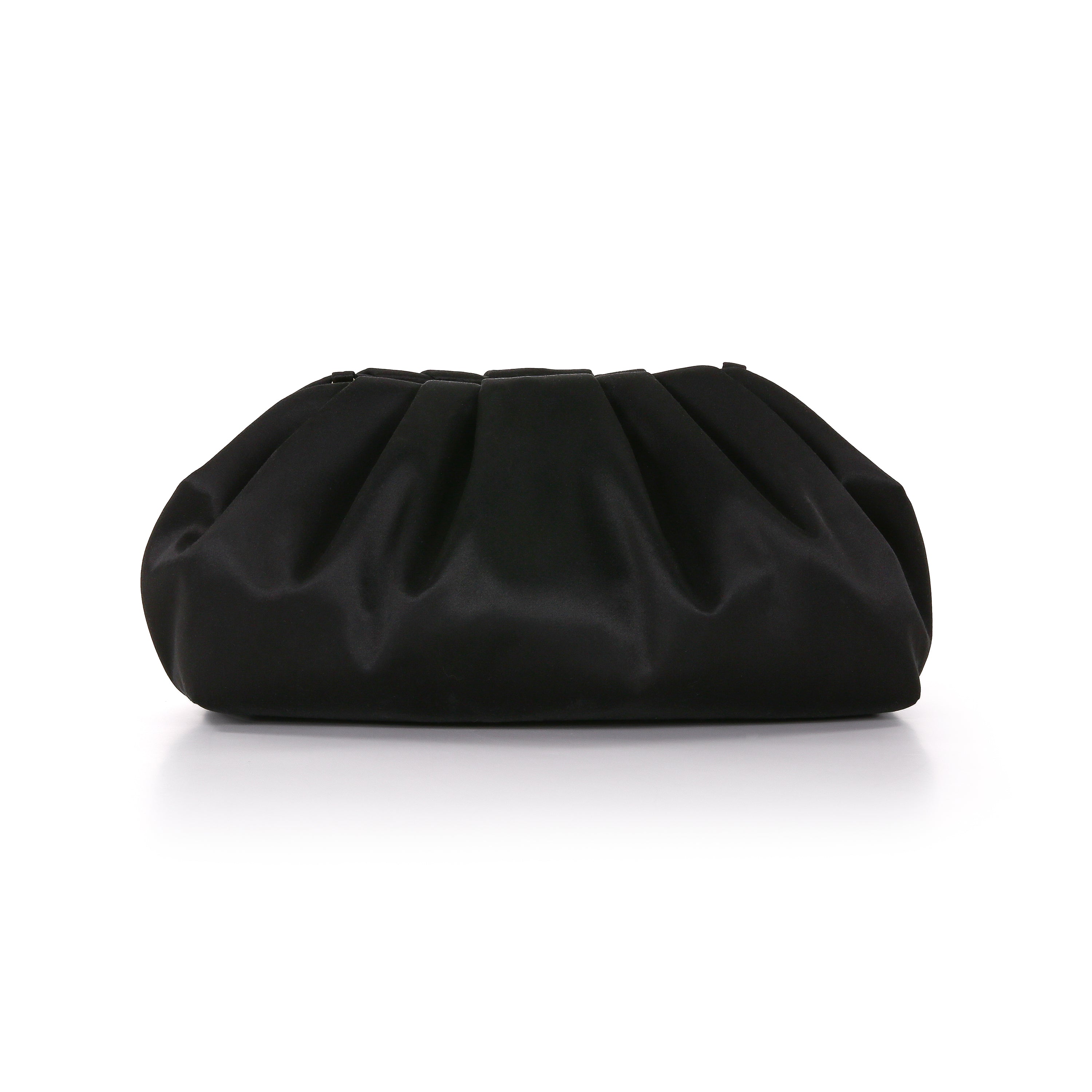 Black | Silk Satin Zipper Top Pouch Clutch Back