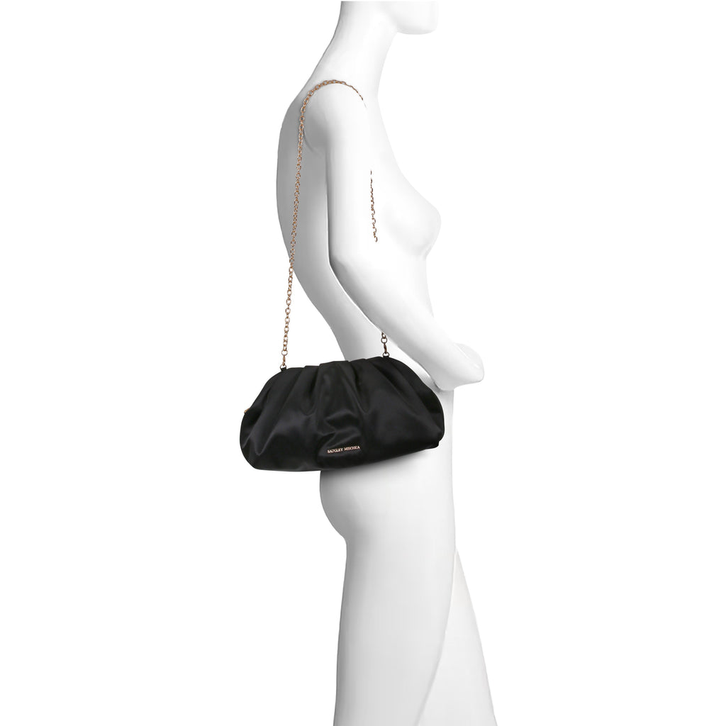 Black | Silk Satin Zipper Top Pouch Clutch Form