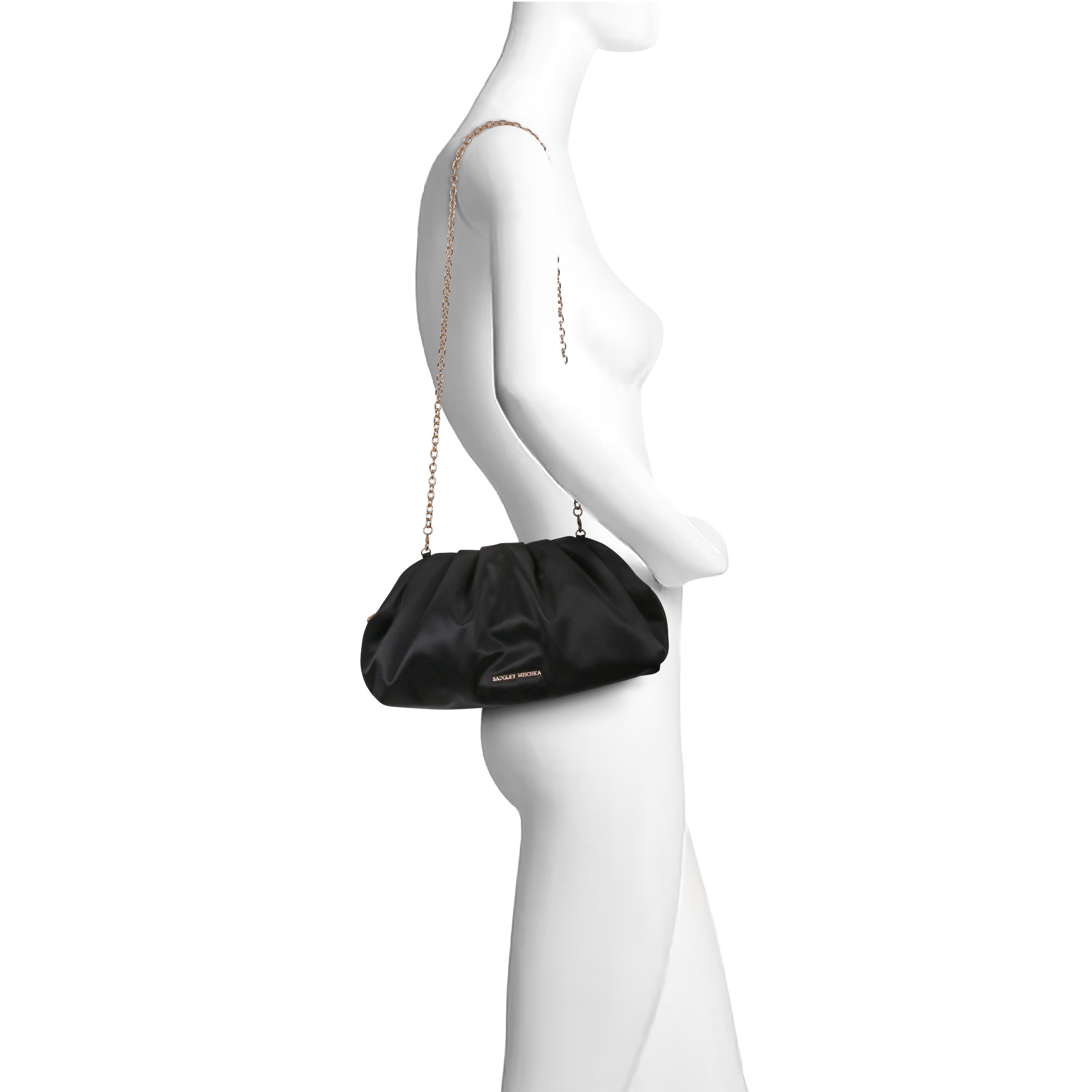 Black | Silk Satin Zipper Top Pouch Clutch Form