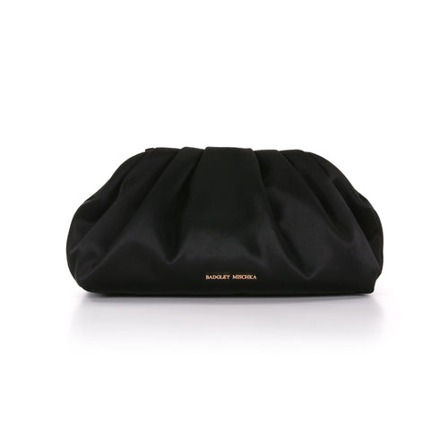 Black | Silk Satin Zipper Top Pouch Clutch Front