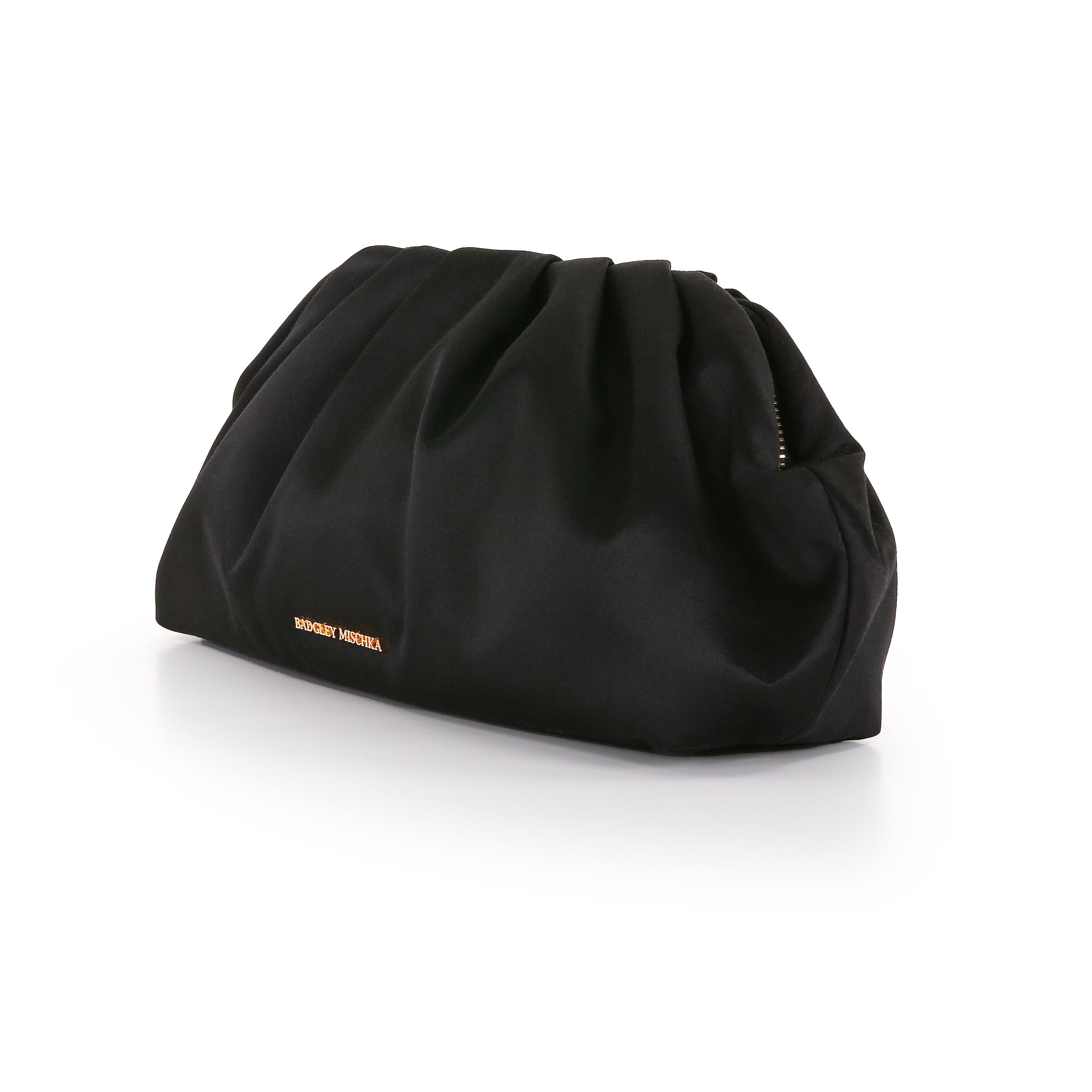Black | Silk Satin Zipper Top Pouch Clutch Side
