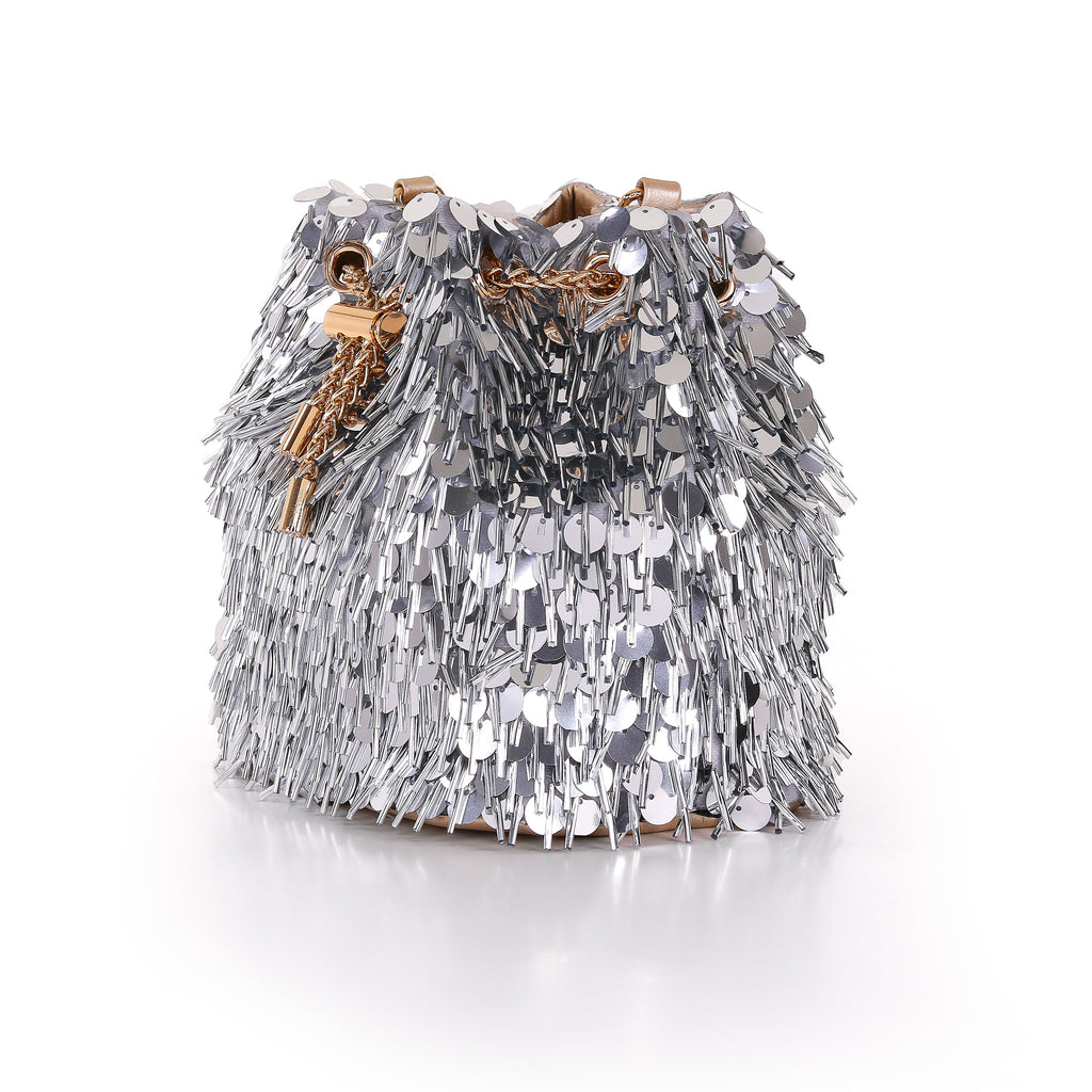 Silver Gold | Sequin And Bugle Bead Bucket Bag Side