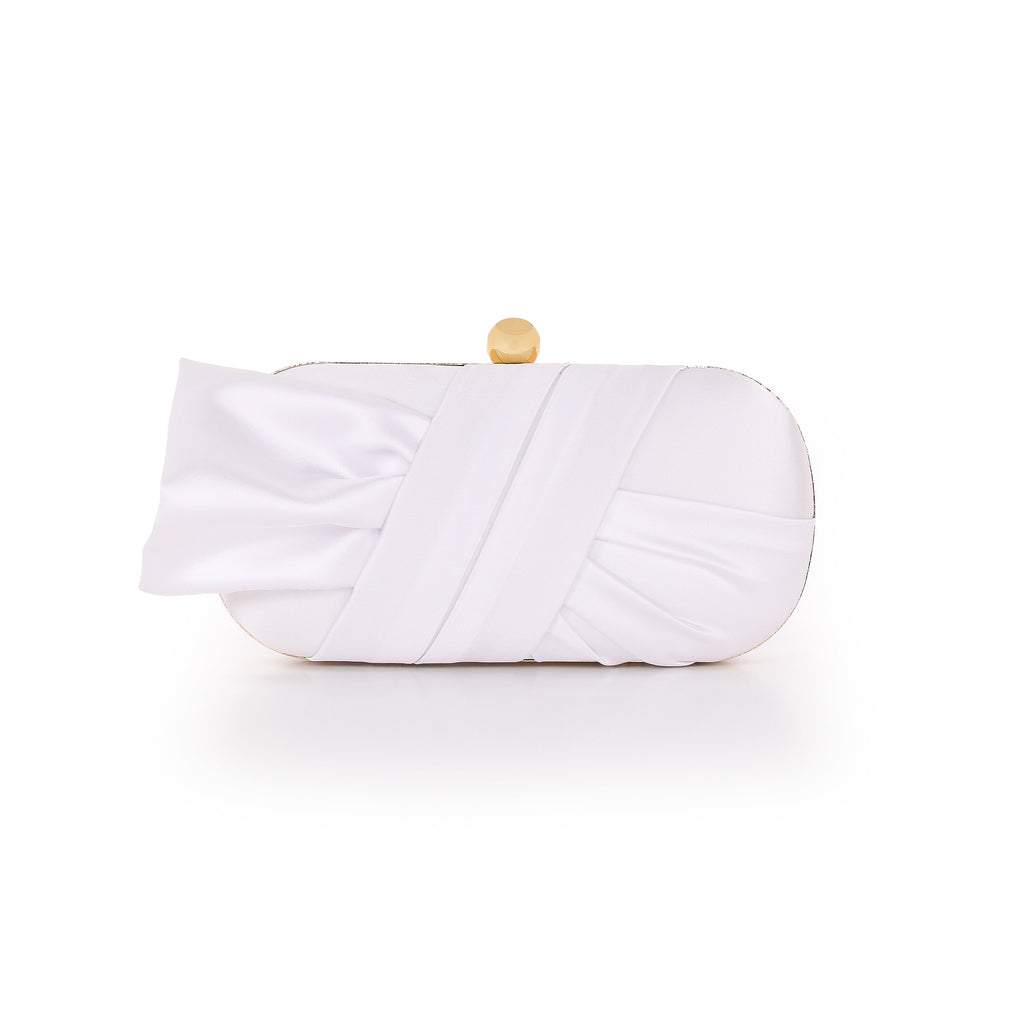 White | Satin Tie Minaudiere Front