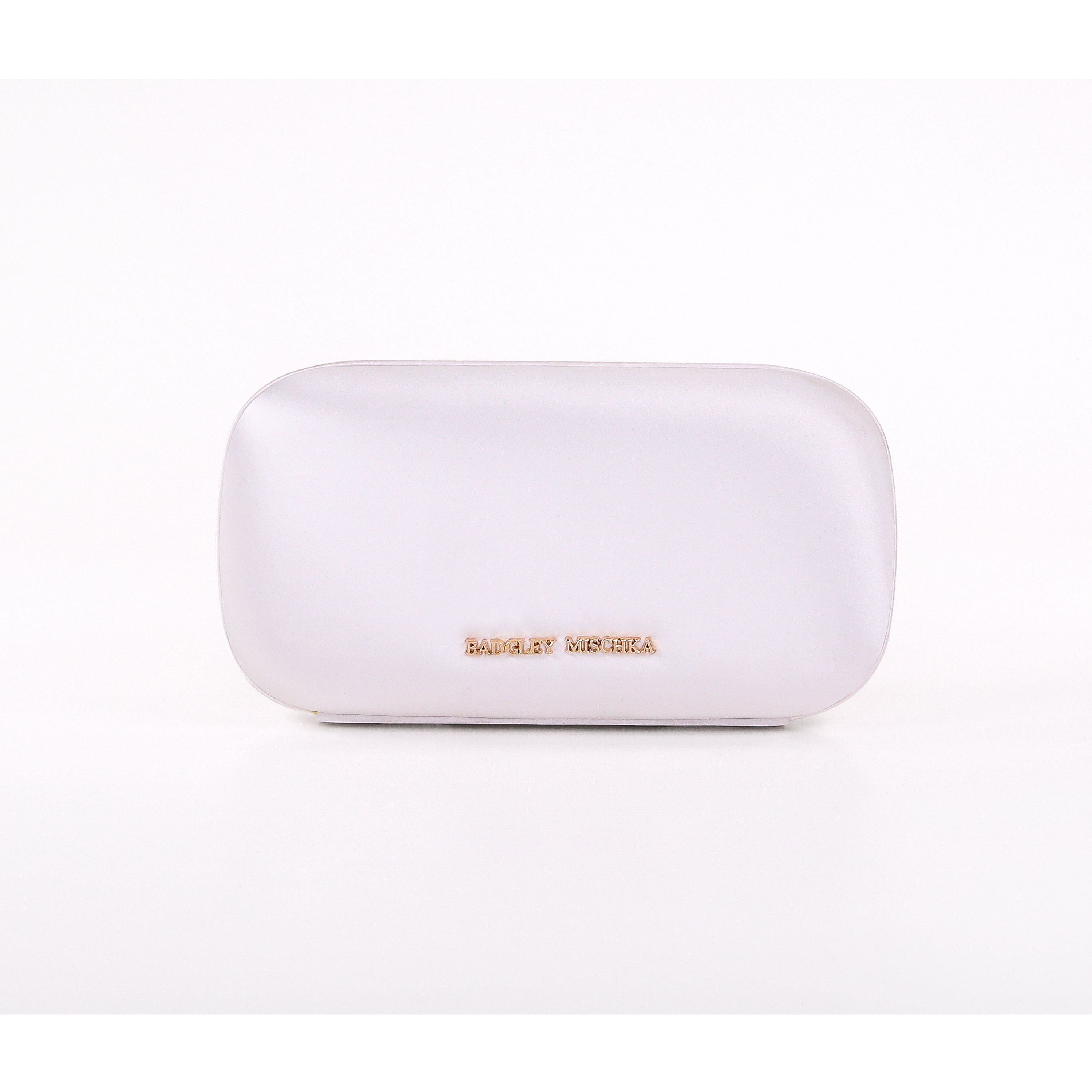 White | Satin Minaudiere with Crystal Necklace Handslip Back