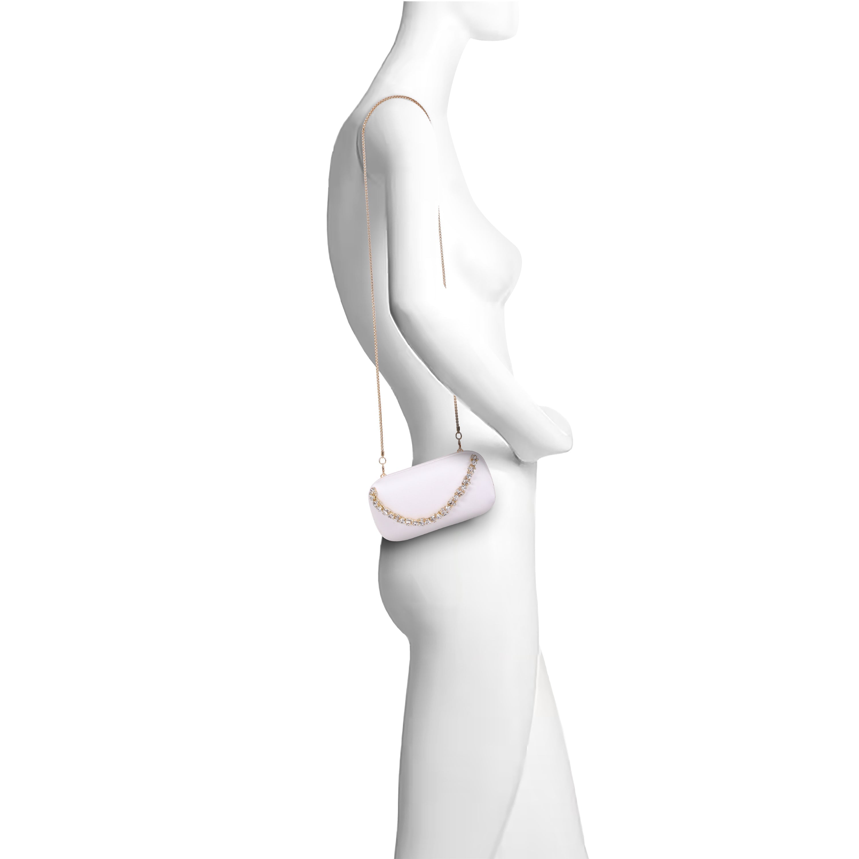 White | Satin Minaudiere with Crystal Necklace Handslip Form