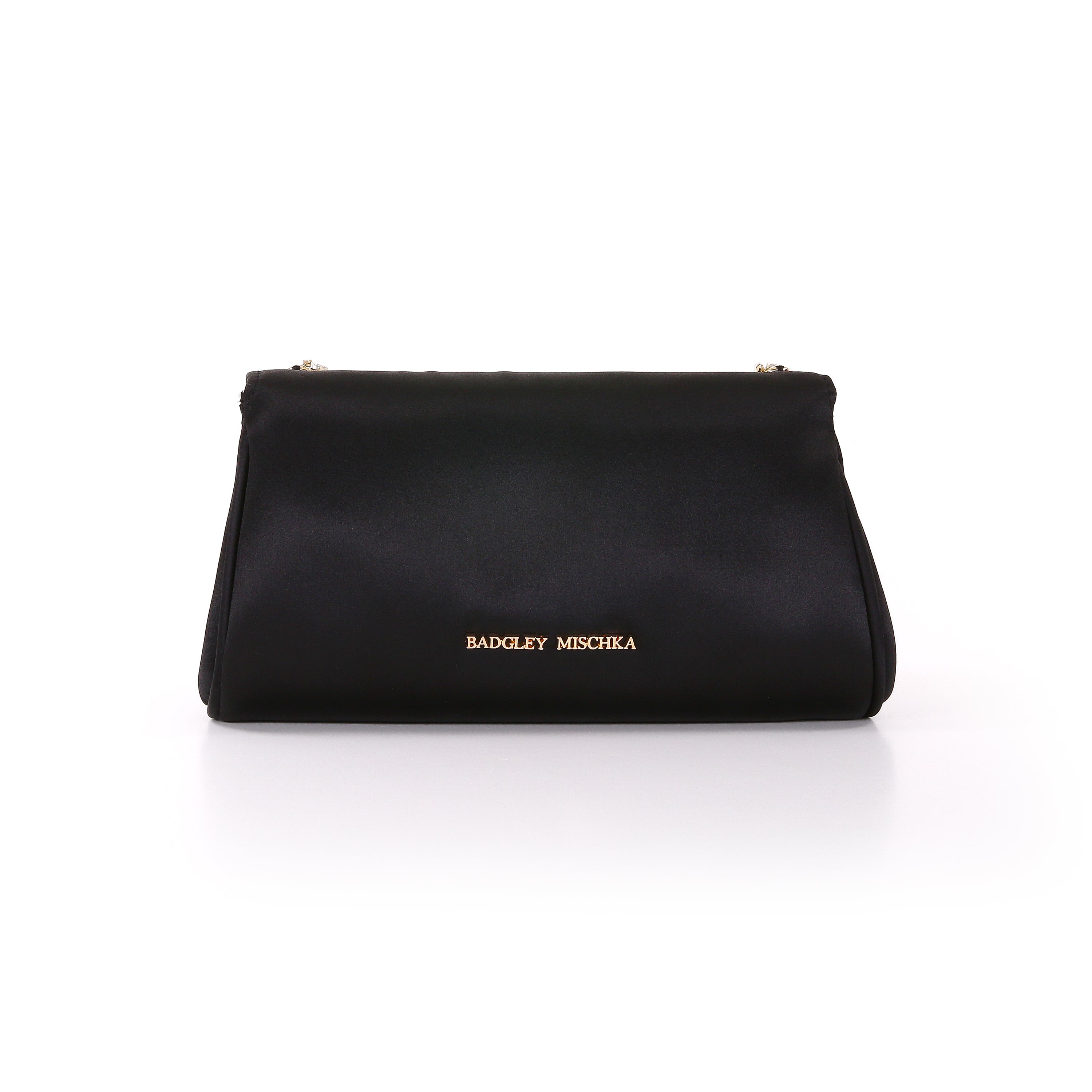 Black | Satin Clutch with Crystal Necklace Handslip Back
