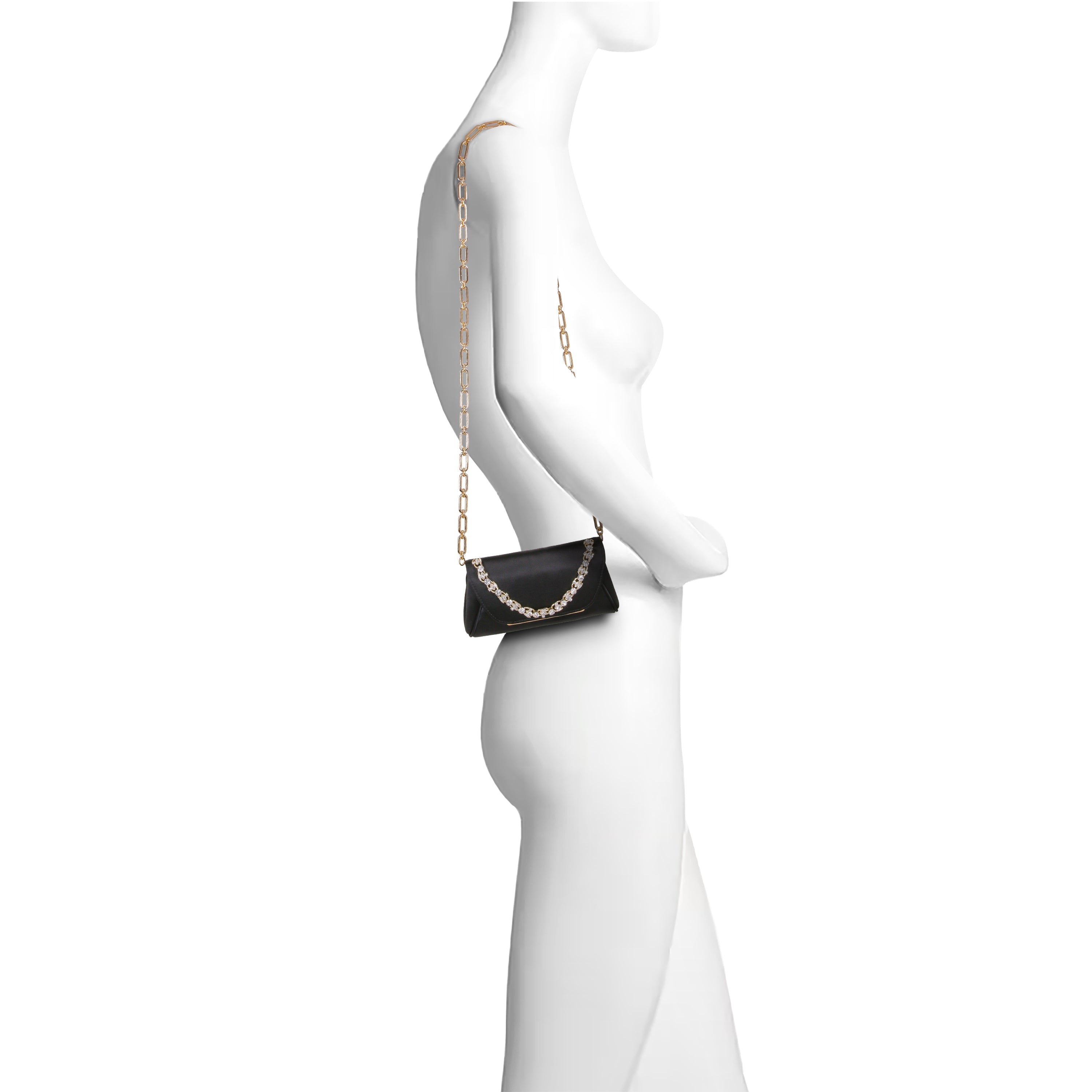 Black | Satin Clutch with Crystal Necklace Handslip Form