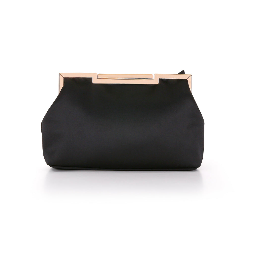 Black | Satin Tie Pouch Clutch Back